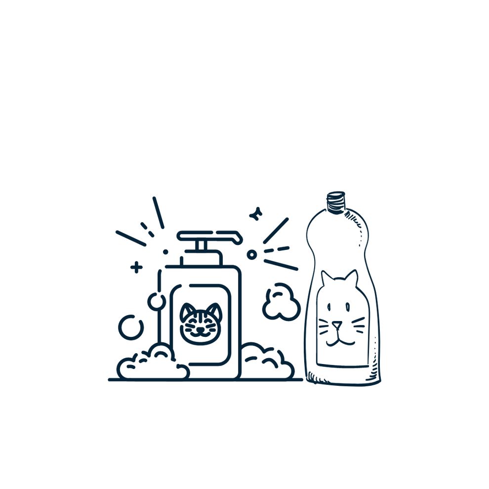 A collection of colorful grooming accessories graphics, including brushes, clippers, and shampoos, arranged artistically to showcase the essential tools for pet grooming.