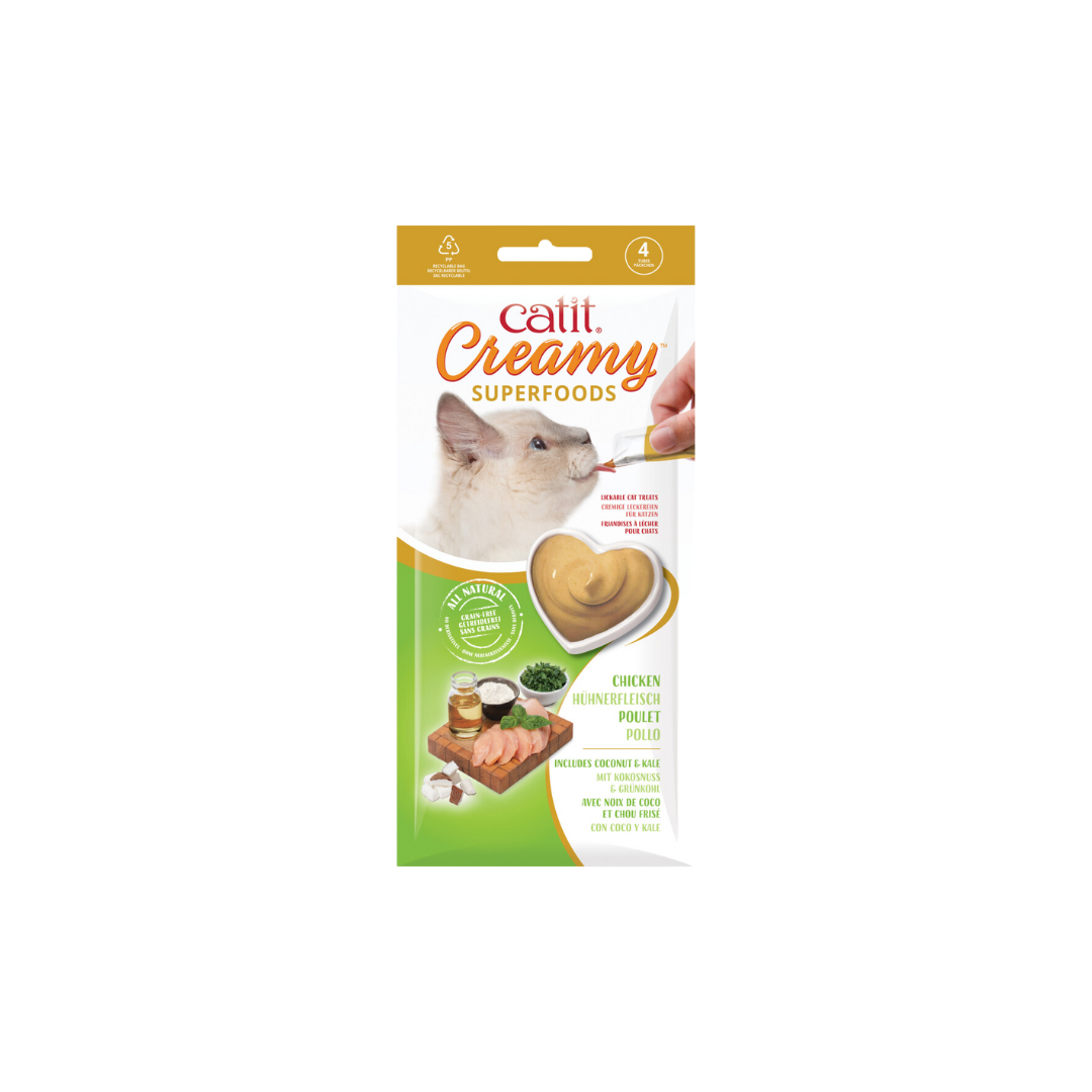 Catit Creamy Superfood Treats, Chicken Recipe with Coconut & Kale, 12pk/box Doog