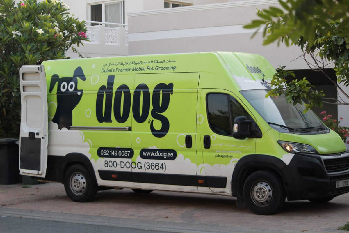 Doog pet grooming van parked in Dubai 