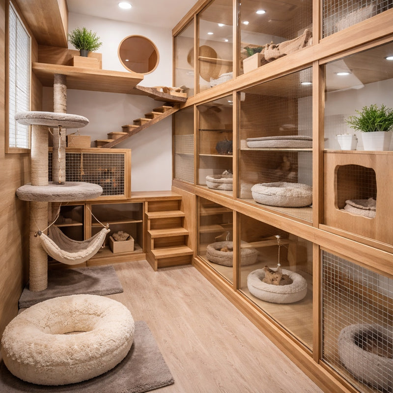 Modern custom made wooden cattery in Dubai