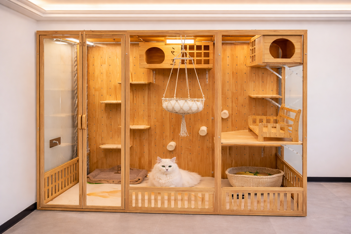Wooden pet furniture with shelves